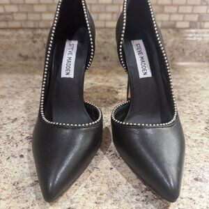 Steve Madden Nicole D’orsay Pump Black Leather Silver Studded Pump